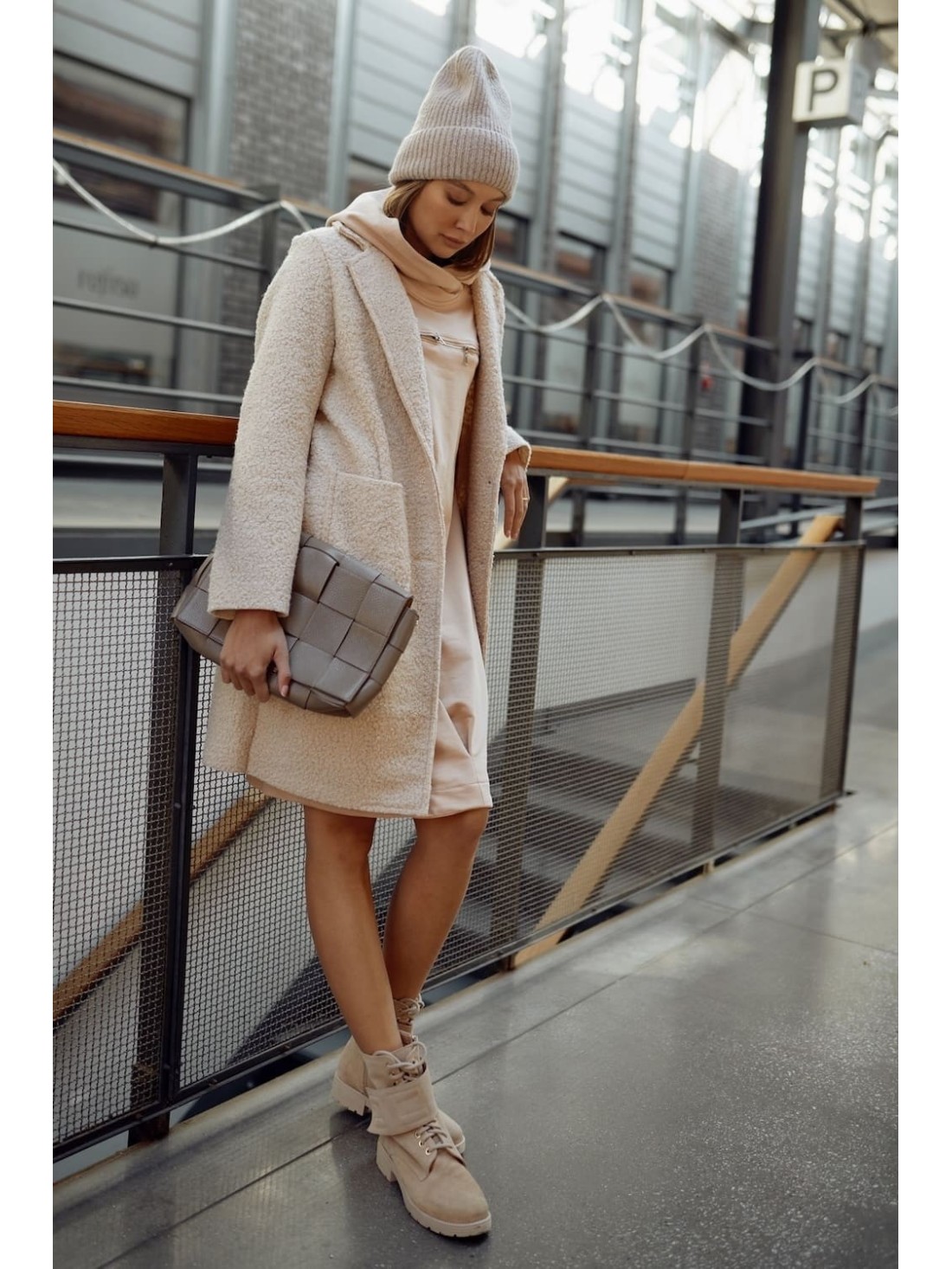 Beige bomber dress with hood FI722 - Online store - Boutique